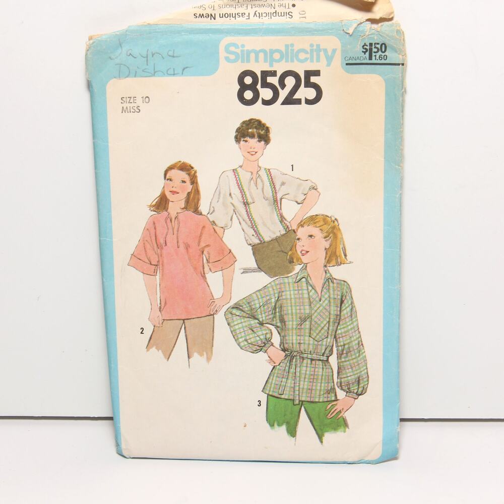 Vintage 70s Pullover Tunic Top Simplicity Pattern 8525 Size 10 CUT